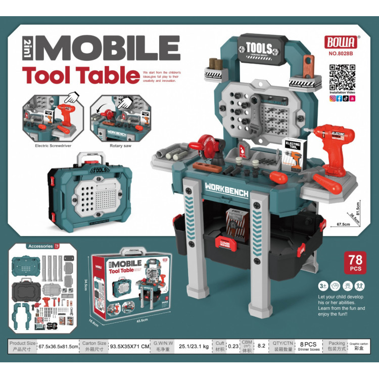 Modrá dielňa s náradím 2v1 v kufríku